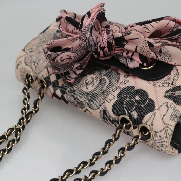 CHANEL Chain V Stitch Shoulder Bag Corduroy Pink Gold CC Auth - Picture 9 of 15